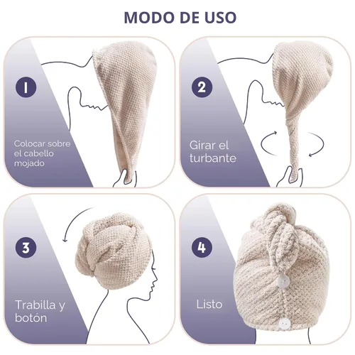 Vista 6 de SimpleField Paquete de 2 toallas de microfibra para el cabello para mujer, antiencrespamiento, de secado rápido, turbante para todo tipo de cabello