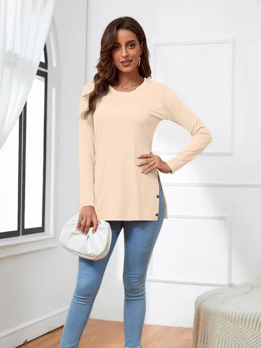 Vista 5 de LYANER Blusa de manga larga con cuello redondo y abertura lateral para mujer