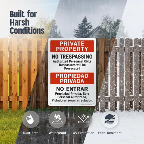 Vista 3 de SmartSign Letrero bilingüe "Propiedad Privada - No Trespassing" Aluminio de 10" x 14
