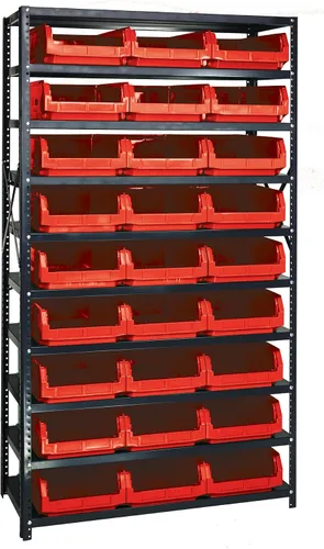 Vista 20 de Quantum QSBU-245BK Heavy Duty Shelving Unit with (7) Shelves and (24) QUS245 Black Bins for Garage Warehouse Storage Distribution 400 lb Load