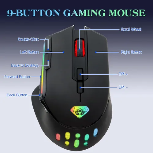 Vista 8 de VEGCOO Wireless Gaming Mouse, Slient Gaming Mouse with Double Click & Back to Desktop Key, Rechargeable RGB Gamer Mouse with Side Buttons