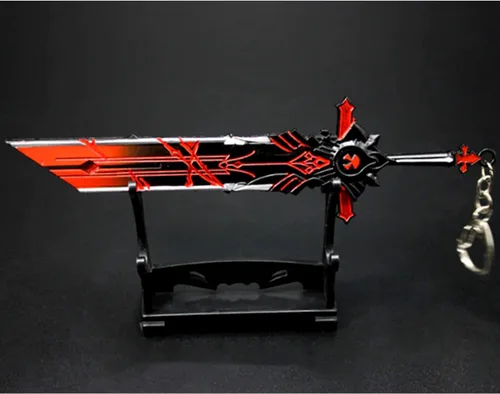 Vista 7 de retsamradassaT Genshin Impact Diluc Wolf's Gravestone Metal Claymore Arma Espada Llavero RedBlack Standard