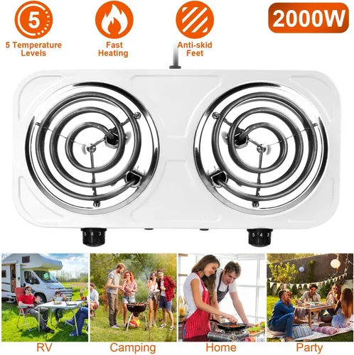 Vista 3 de Portátil de doble quemador eléctrico de calentamiento de bobina caliente estufa encimera RV placa calefactora controles de temperatura fácil