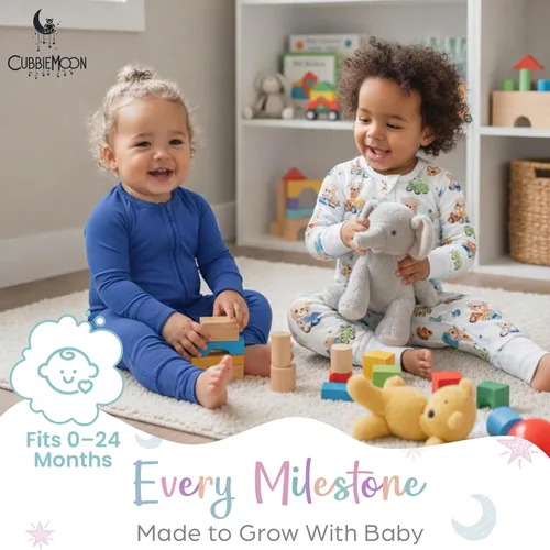 Vista 7 de CubbieMoon Bamboo Viscose Baby Pajamas 2 Way Zip for Diaper Change 0 to 24 Month Soft Stretchy Sleeper 2 Pack