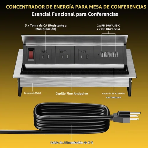 Vista 13 de Kungfuking Regleta de alimentación empotrable con USB C PD 30W, mesa de conferencias, caja de conectividad giratoria con interruptor y carcasa