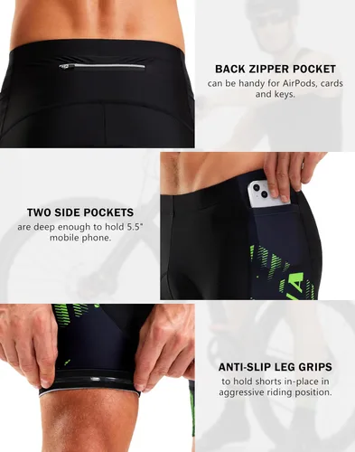 Vista 3 de Pantalones cortos de ciclismo para hombre, acolchados en 4D, para ciclismo, ciclismo en carretera, con bolsillos con cremallera