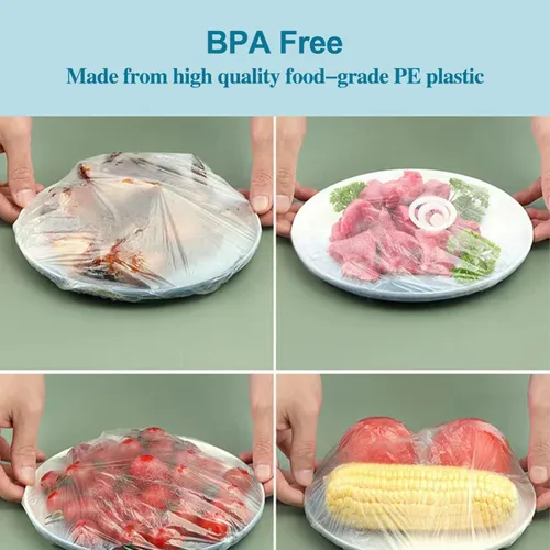 Vista 5 de 200 piezas de fundas elásticas reutilizables para cuencos, cubiertas de plástico para alimentos con bordes elásticos, tapas de cuenco estirables