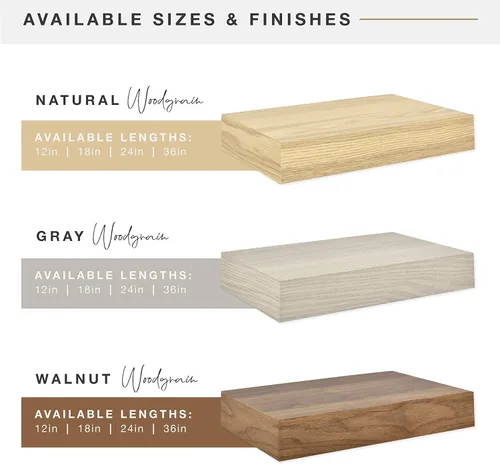 Vista 5 de MCS Estantes flotantes de grano de madera natural, 12 x 4 pulgadas, juego de 2, 12 x 4 pulgadas