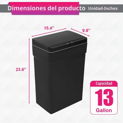 Vista 7 de PayLessHere Basurero de 13 galones / 50 L con tapa, cubo de basura de plástico para cocina, basurero automático sin tacto con sensor de movimiento