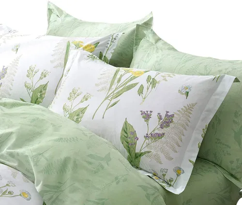 Vista 12 de FADFAY Juego de funda de edredón floral 100% algodón a rayas verdes y beige, ropa de cama de flores desgastadas con diseño de ramas botánicas