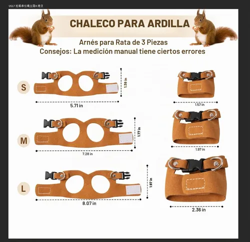 Vista 5 de Arnés y correa para ratas, 3 unidades, chaleco para caminar de animales pequeños, correa de cuerda de tracción ajustable para ardilla, jerbo, rata