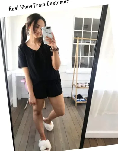 Vista 4 de Avidlove - Conjunto de pijama, camiseta de manga corta y pantalones cortos para mujer, ropa para dormir disponible en tallas S-XXL.