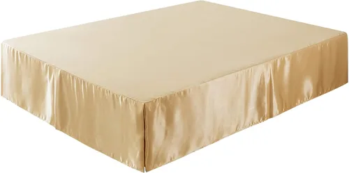 Vista 5 de Tache - Falda de cama de satén sedoso y lustroso con plataforma glamorosa con volantes y plataforma, color negro, tamaño Queen