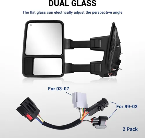 Vista 4 de Espejo de remolque Switchback compatible con 1999-2016 F250 F350 F450 F550 Super Duty Truck Pickup, espejos laterales de remolque ajustables