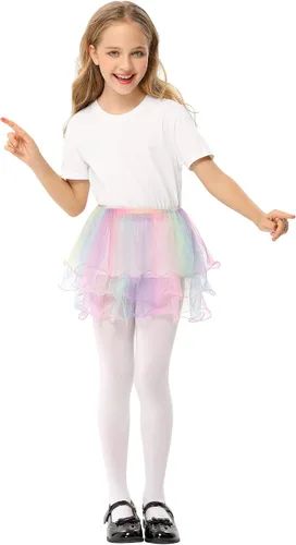 Vista 2 de KOJOOIN Girls Dress up Costume Layered Ballet Tulle Skirt Rainbow Princess Unicorn Birthday Tutu Party Skirt for Toddler 3-6Y