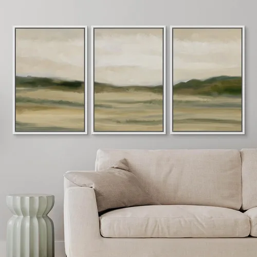 Vista 332 de wall26 Lienzo enmarcado para pared, juego de arte de acuarela pastel, paisaje rural, ilustraciones con formas abstractas, arte moderno, decorativo