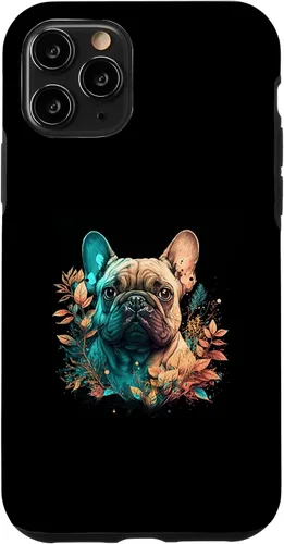 Vista 10 de iPhone 15 Bulldog francés Lindo perro hermoso flores niña Frenchie caso