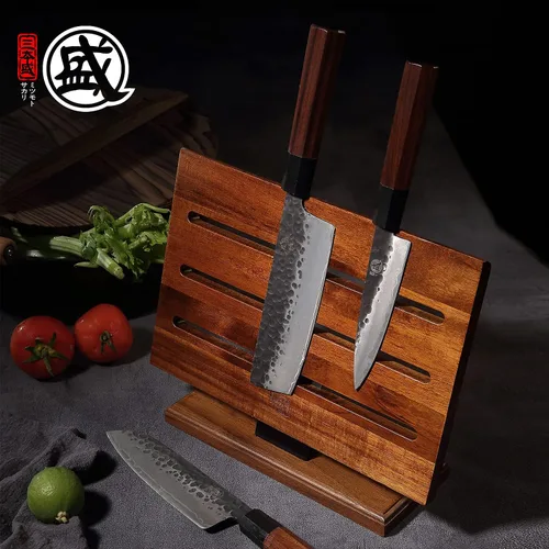 Vista 8 de MITSUMOTO SAKARI - Portacuchillos magnético para encimera de madera de acacia de 12.5 pulgadas Núcleo magnético Gauss 1200, almacenamiento