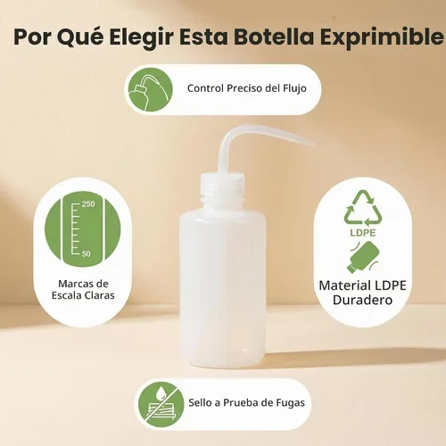 Vista 3 de 2 botellas de lavado graduadas de plástico translúcido blanco de 8.5 fl oz/8.8 oz con boquilla de punta curvada, recipientes de aceite y agua