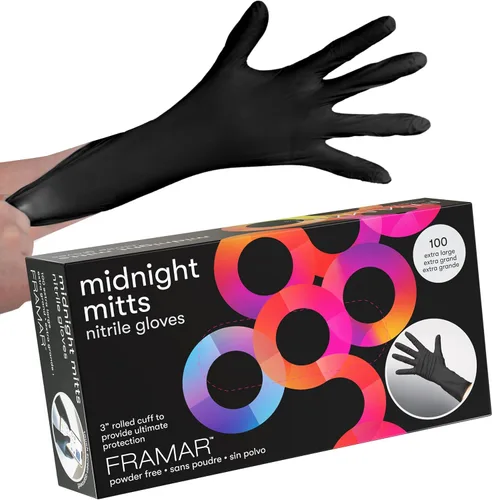 Vista 11 de FRAMAR Guantes negros desechables sin látex – Guantes de nitrilo extra pequeños negros, para tinte para el cabello, suministros de tatuajes