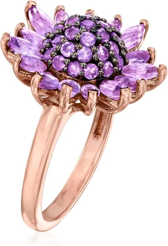 Vista 3 de Ross-Simons Anillo de flor de amatista de 2.90 qt t en oro rosa de 18 quilates sobre plata esterlina