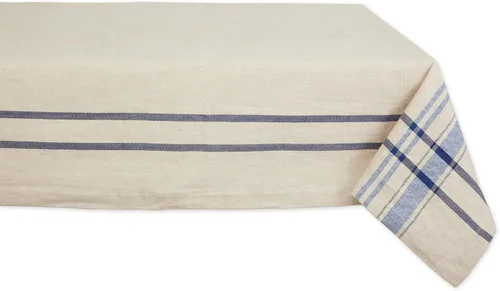 Vista 10 de DII - Mantel para mesa de comedor, estilo rústico, colección de manteles con rayas estilo francés, 60 x 84 pulgadas, color gris pardo/rojo
