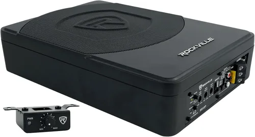 Vista 11 de Rockville Subwoofer delgado bajo el asiento amplificador integrado, carcasa de aluminio, control remoto, perfecto para audio de coche/camión