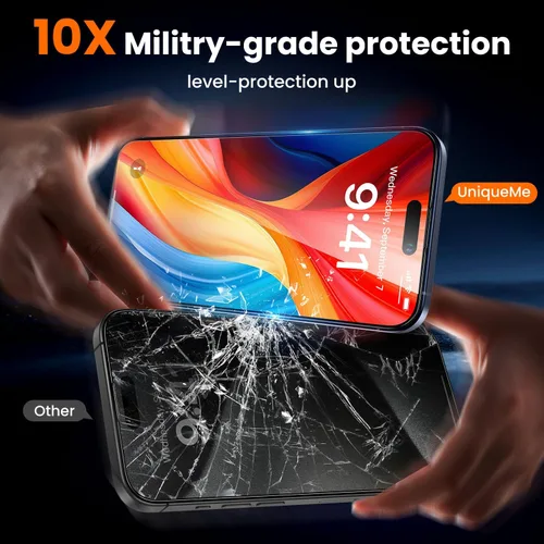 Vista 3 de UniqueMe Protector de pantalla para iPhone 15 – [Grado militar inastillable y dureza 9H+] Protector de pantalla 15 vidrio templado, protección