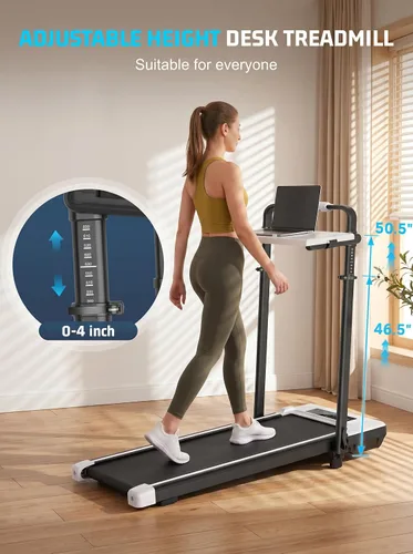Vista 3 de ANCHEER Cinta de correr con inclinación del 12%/15%, almohadilla plegable con barra de asa, capacidad de 320-450 libras debajo del escritorio