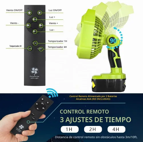 Vista 5 de YEX-BUR Ventilador portátil para batería Ryobi 18v One+ (solo herramienta)