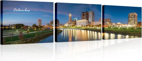 Vista 66 de TUMOVO 3 piezas de arte de pared en lienzo con diseño de horizonte de Atlanta, arte de pared panorámico de paisaje urbano en blanco y negro