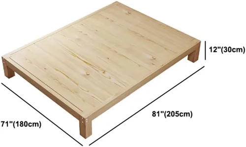 Vista 2 de LITFAD Marco de cama escandinavo, cama de madera maciza, cama estándar con listones de madera (no necesita somier) Colchón de palma de coco – Cama +