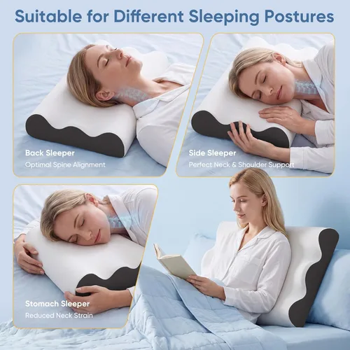 Vista 6 de NEWBULIG Soporte para el cuello con almohada cervical de espuma Soporte ergonómico para dormir lateral/espalda/estómago, alivia el cuello y los gris