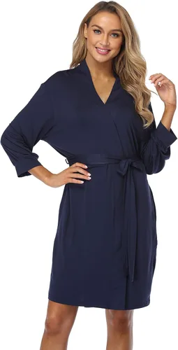 Vista 2 de Bata de algodón para mujer, ligera, para spa, de punto suave, estilo kimono, tallas S-XXL