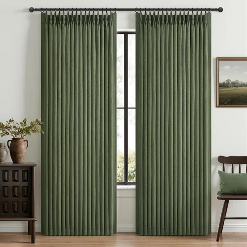 Vista 13 de Cortinas plisadas de lino opacas de 96 pulgadas de largo, juego de 2 paneles para oscurecer la sala de estar/dormitorio, cortinas térmicas virales