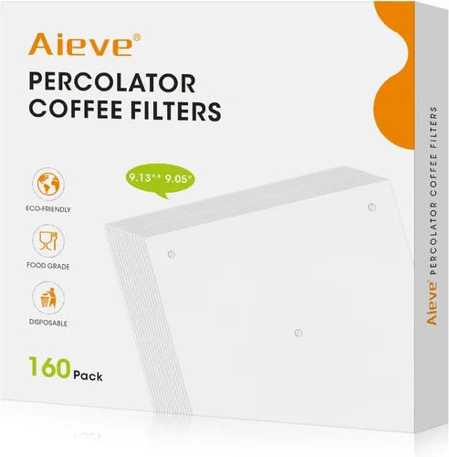 Vista 8 de Aieve 160 filtros de café percolador, papel de filtro perforado sin blanquear para ollas de café eléctricas, filtros percoladores envolventes