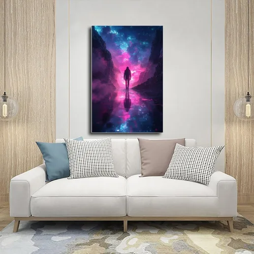 Vista 5 de XAHOR Synthwave Surreal Landscape Canvas – Neon Digital Art for Tech Lovers – Vaporwave Wall Poster Canvas Wall Art Print Poster For Home School