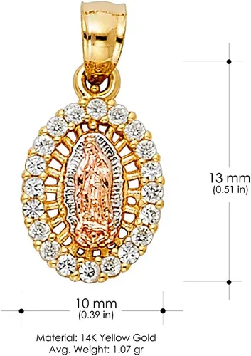 Vista 5 de Colgante de oro amarillo de 14 quilates con circonita cúbica de Nuestra Señora de Guadalupe con collar de cadena de San Valentín de 0.059in