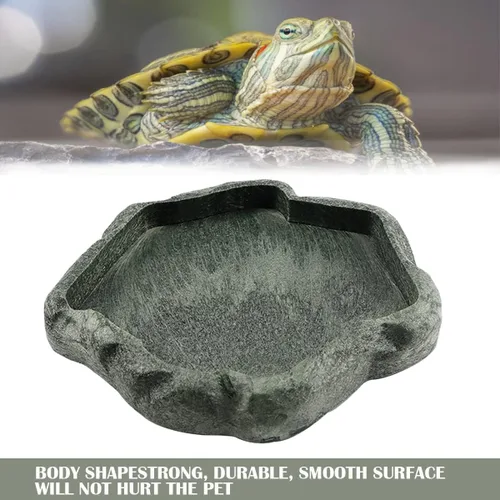 Vista 4 de Plato de agua de reptiles, cuenco de resina para reptiles, alimentos y agua, adorno de acuario para mascotas, placa de terrario para tortuga