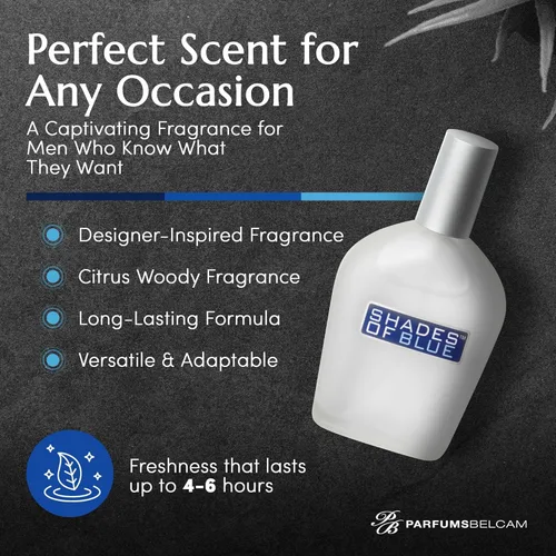 Vista 4 de PB ParfumsBelcam Shades of Blue Eau de Toilette en espray para hombres – Colonia de cítricos frescos y madera con mandarina, especias cálidas