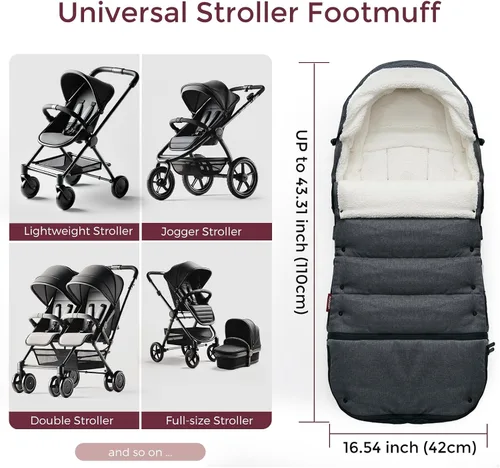 Vista 5 de Momcozy Stroller Footmuff Universal Easily Attaches to Most Strollers Ultra-Plush,Weather-Proof Stroller Sleeping Bag Deluxe Warm Stroller