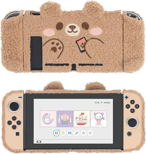 Vista 9 de GeekShare Estuche de peluche compatible con Switch 2 (2025), cubierta protectora NS2 para consola Switch y controlador de agarre tipo oso de peluche