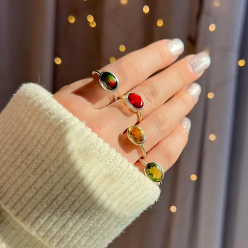 Vista 33 de Oval Birthstone Ring Bezel Set in Vermeil Gold, Sterling Silver, or Rose Gold, Stacking Birthstone Ring [rOMB]