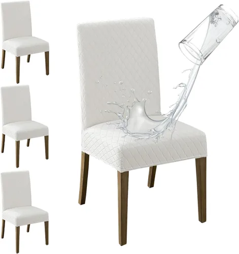 Vista 9 de MOSAYT Juego de 2 fundas para sillas de comedor 100% impermeables, súper ajuste elástico jacquard Parson, fundas extraíbles y lavables para sillas