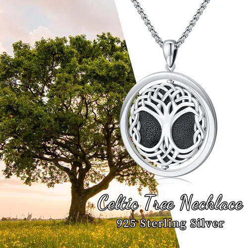 Vista 7 de Collar de árbol de la vida para mujeres y hombres, collar con colgante de árbol genealógico celta de plata de ley, collar personalizado con fotos