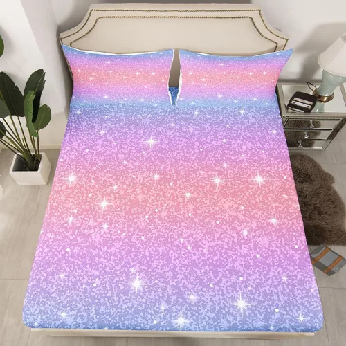 Vista 22 de Erosebridal Juego de sábanas bajeras de color rosa degradado para niñas, tamaño individual, Gittler Galaxy Gittler, color rosa claro, pastel