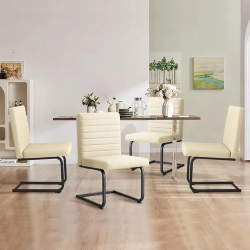 Vista 2 de Furniliving - Juego de 2 sillas de comedor modernas tapizadas de tela técnica con patas de acero, respaldo alto, sillas sin brazos para comedor
