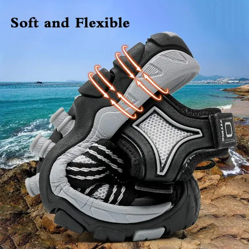 Vista 6 de JMFCHI Sandalias deportivas para niños, sandalias deportivas para exteriores, senderismo, atléticas, sandalias de playa con punta cerrada, zapatos