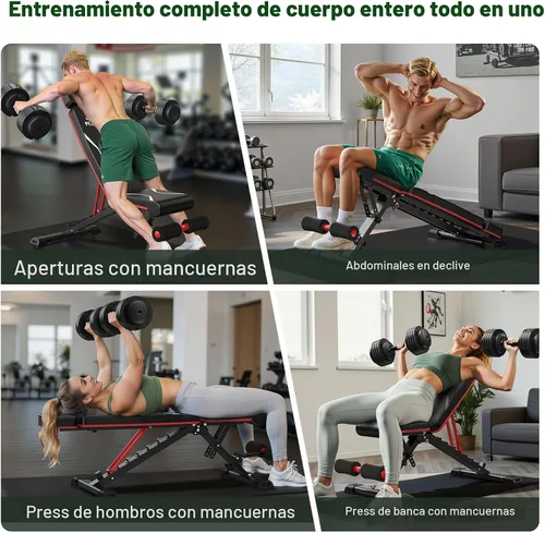 Vista 8 de FLYBIRD Adjustable Weight Bench, Full Body Workout Bench for Home Gym-XL Extended Headrest Fits Users Up to 6'5", 8 Backrest, 4 Seat and 3 Leg Negro
