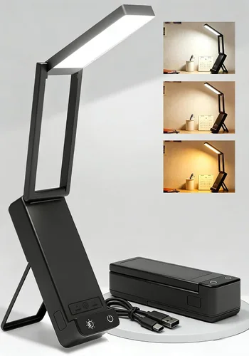 Vista 10 de EZVALO Lámpara de escritorio recargable, batería de 6000 mAh, lámpara de mesa inalámbrica para lectura de libros, mini lámparas plegables y Blanco